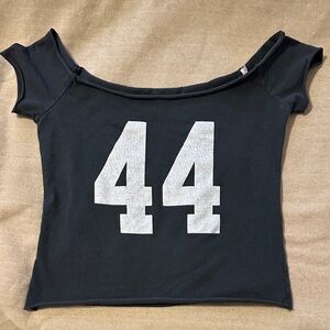 Brandy Melville Black Off-Shoulder Top with White Print